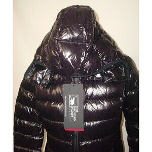 New $395 Womens Recycled Planet Quilted Puffer Coat Removable Hood S Black Parka